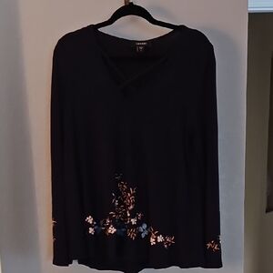 Karen KANE Women's Navy Floral Long Sleeve Top LARGE